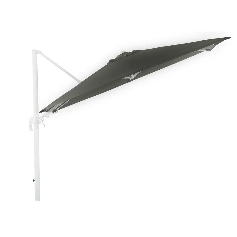 Avola zweefparasol met tiltfunctie in wit aluminium met grijs weather+ softtouch parasoldoek - L1 200 x L2 300 cm (zonder voet)