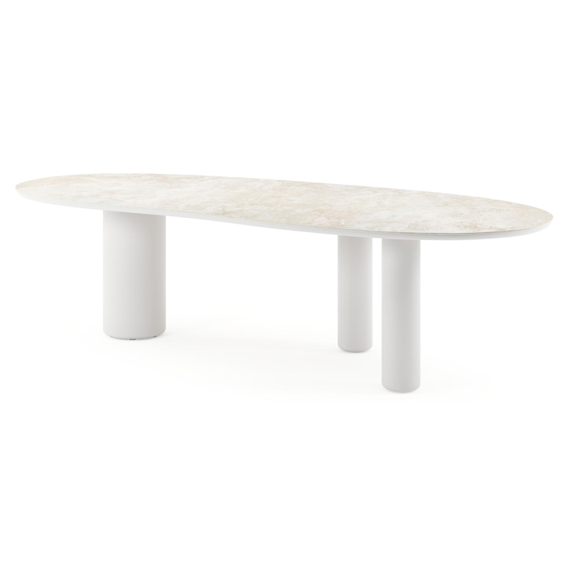 Table de jardin Amico organique en aluminium blanc et céramique pleine Rapolano - Lg. 280 x Lrg. 120 x Haut. 73.5 cm