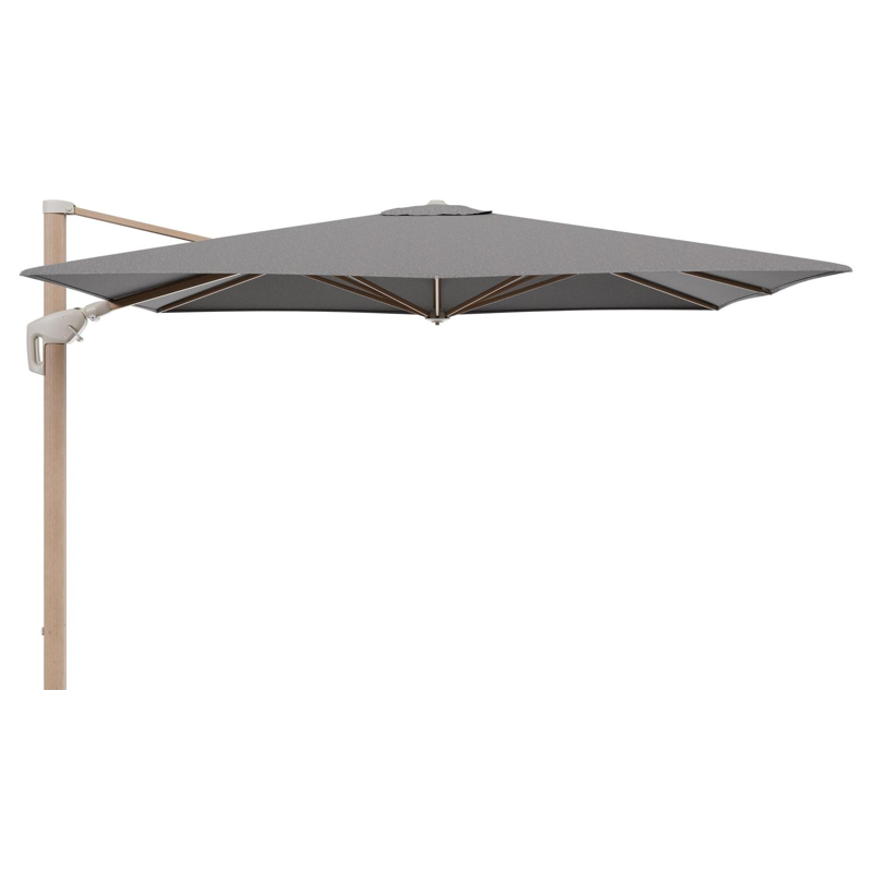 Minore zweefparasol met tiltfunctie in houtlook aluminium en Chartres Drizzle All Weather Sunbrella® Luxe parasoldoek - L1: 280 x L2: 370 cm (zonder voet)