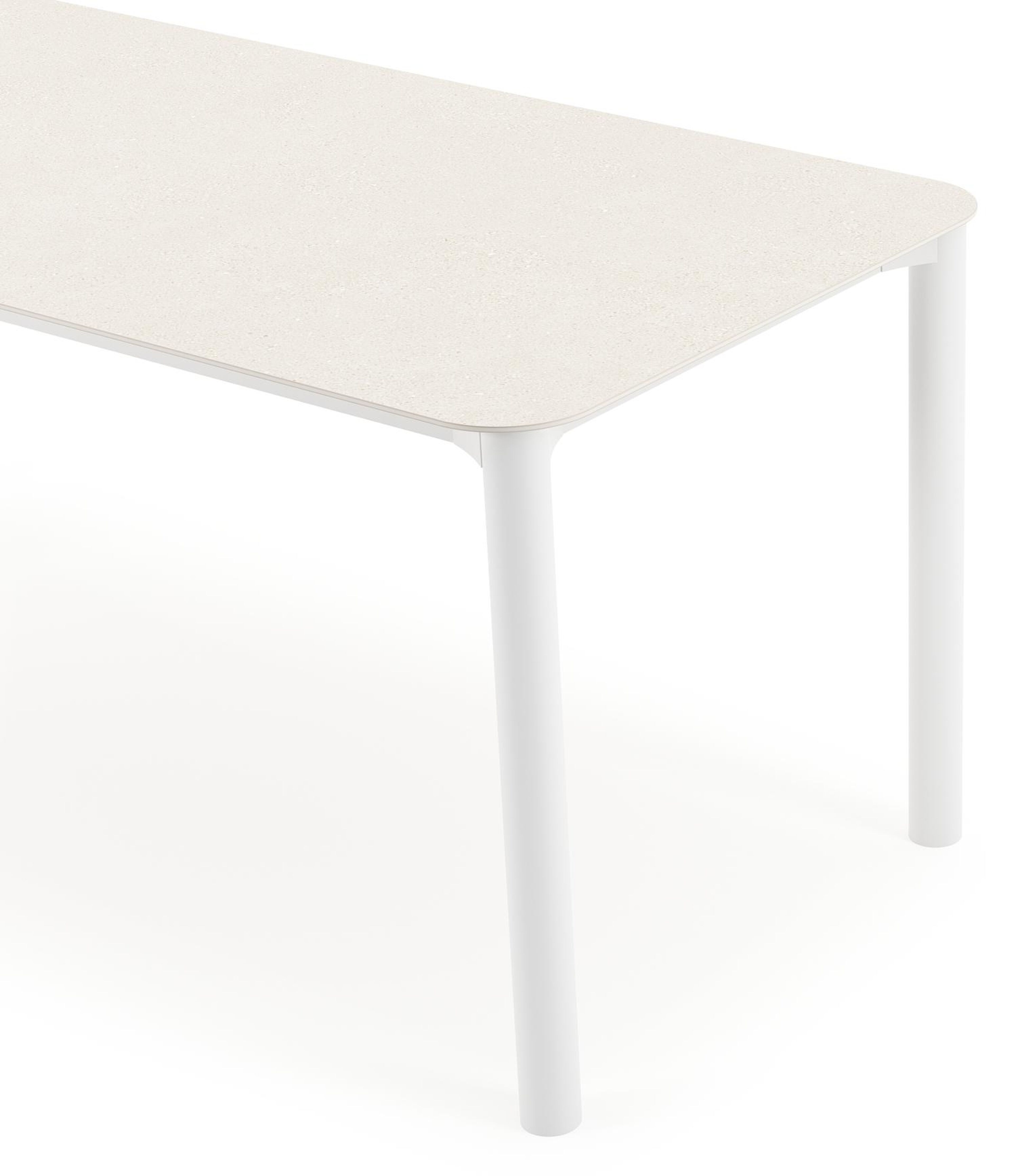 Orso tuintafel rechthoekig afgerond in wit aluminium en volkeramiek beige - L 180 x B 80 x H 75 cm