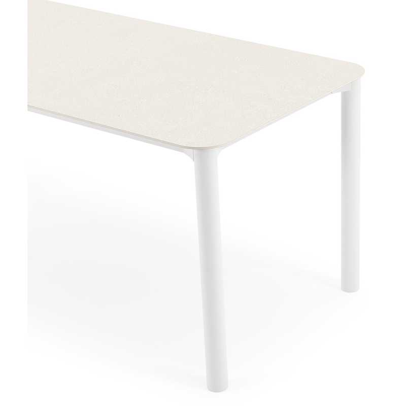 Orso tuintafel rechthoekig afgerond in wit aluminium en volkeramiek beige - L 180 x B 80 x H 75 cm