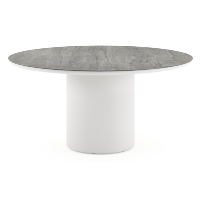 Amico tuintafel rond in wit aluminium en volkeramiek Aspen Grey - Dia. 148 x H 73.5 cm