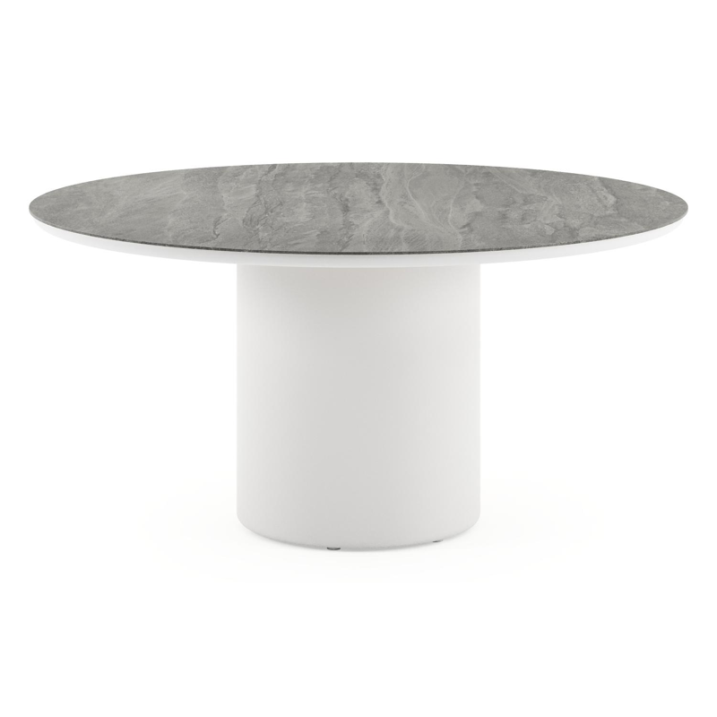 Amico tuintafel rond in wit aluminium en volkeramiek Aspen Grey - Dia. 148 x H 73.5 cm