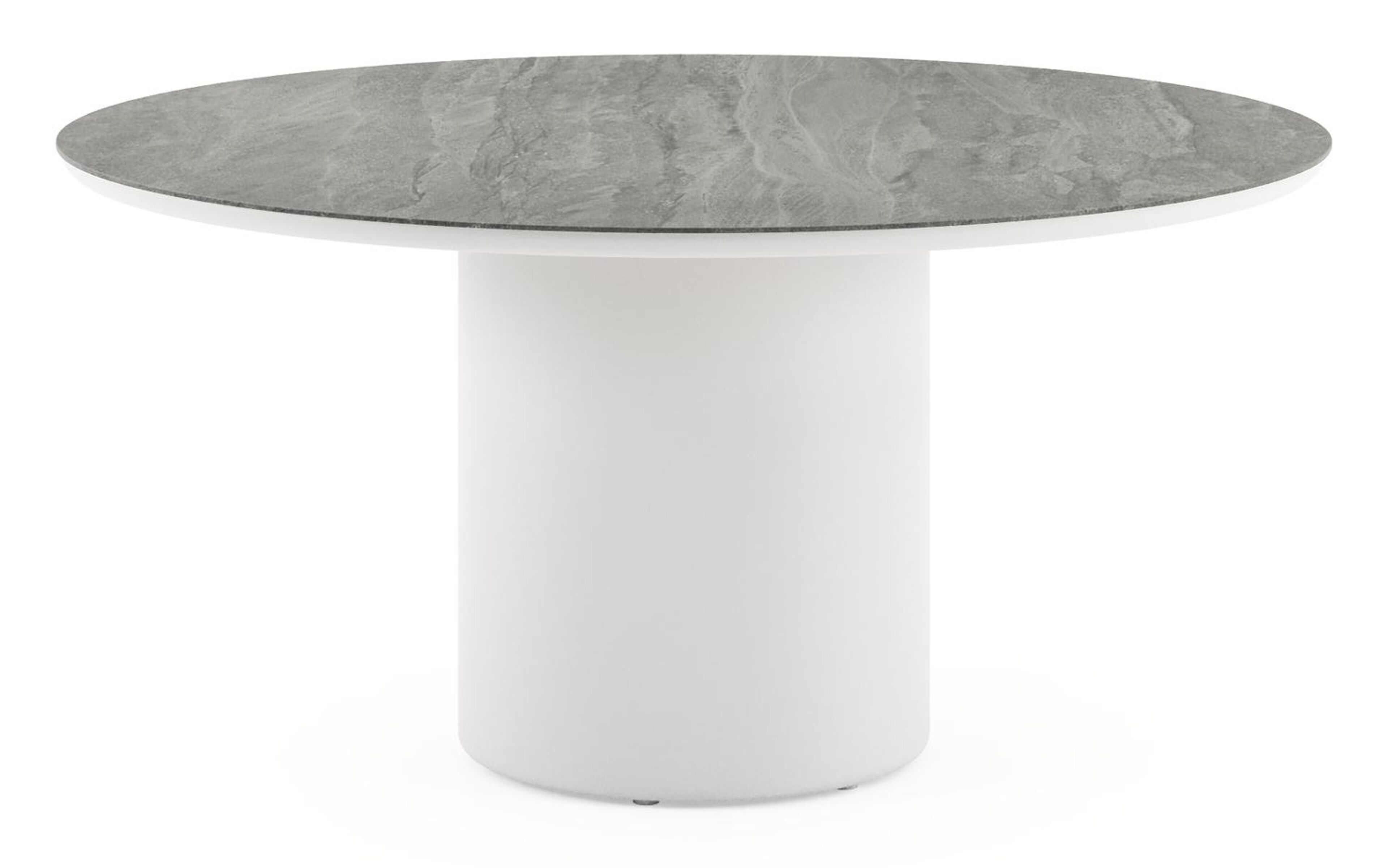 Amico tuintafel rond in wit aluminium en volkeramiek Aspen Grey - Dia. 148 x H 73.5 cm