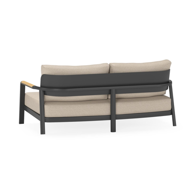 Salamanca loungebank 2-zit in zwart aluminium en teak met desert weather+ softtouch kussen