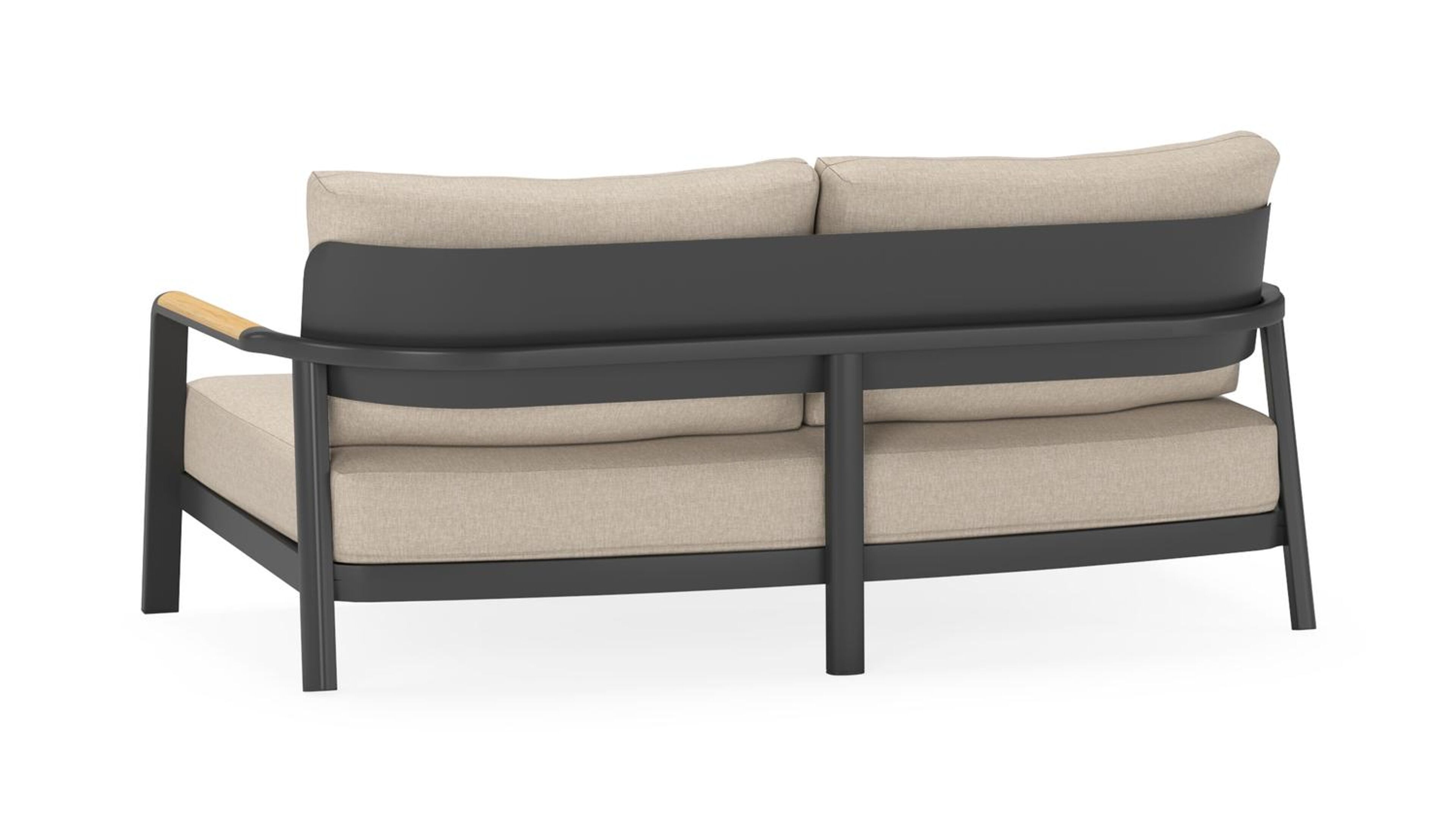 Salamanca loungebank 2-zit in zwart aluminium en teak met desert weather+ softtouch kussen