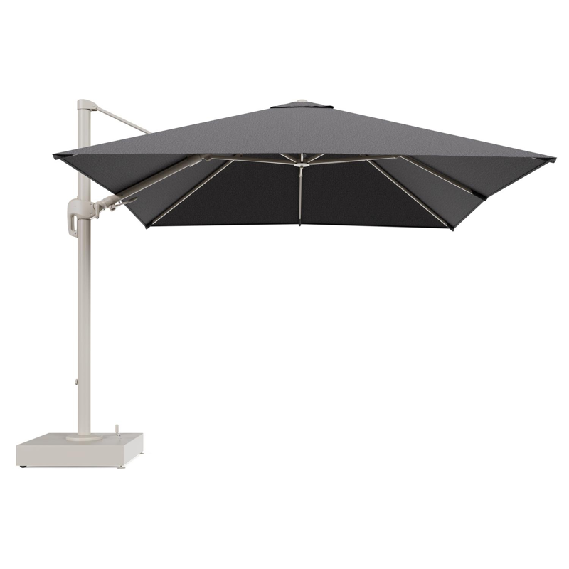 Rufina zweefparasol met tiltfunctie in beige aluminium en Firenze Tunder All Weather Solica parasoldoek - L1 300 x L2 300 cm met parasolvoet Minore 150 kg met wielen