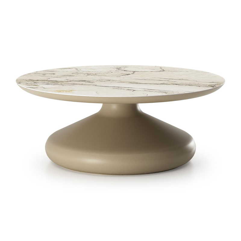 Table de basse Bomero ronde en aluminium beige et céramique pleine Colorado Dunes - Diam. 84 x Haut. 32.2 cm