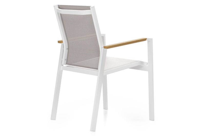 Tora tuinset rond in wit aluminium en polywood met 6 Bahia tuinstoelen