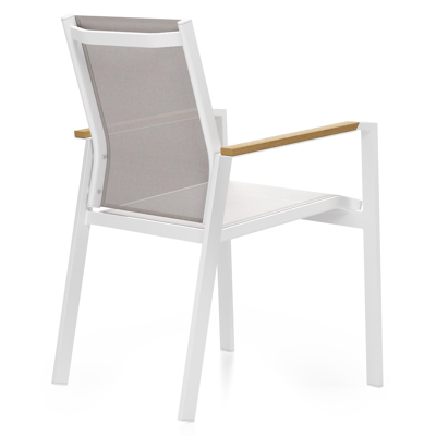 Tora tuinset rond in wit aluminium en polywood met 6 Bahia tuinstoelen