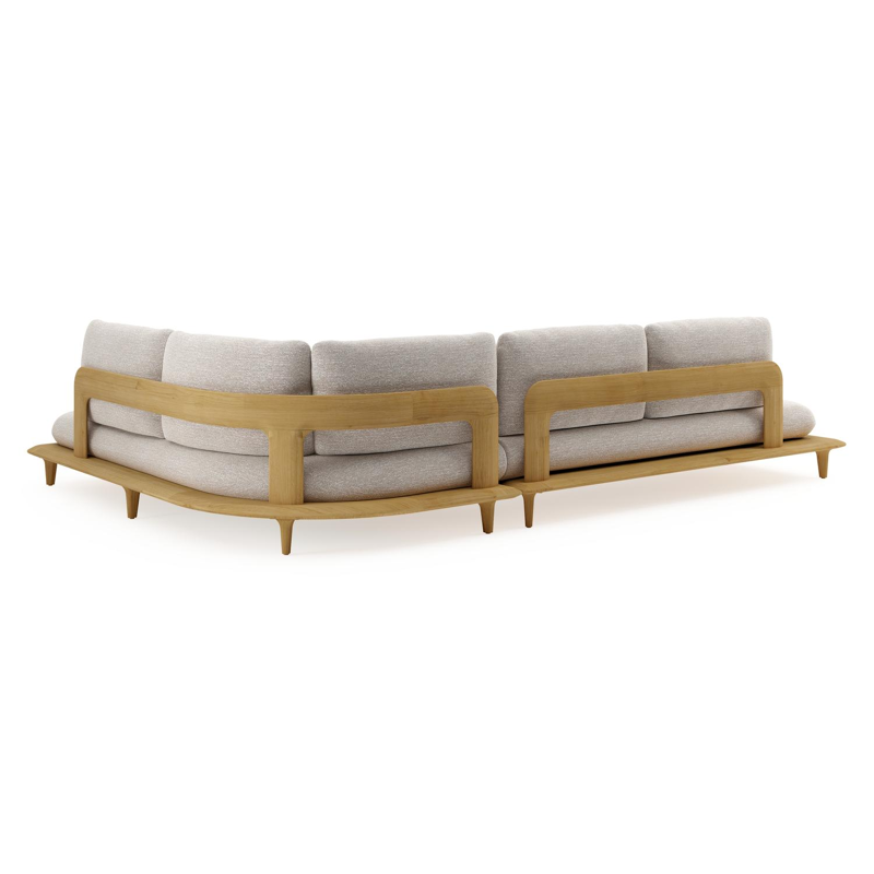 Salon de jardin d'angle Bomero en teck et coussins en all weather sunbrella® luxe tundra sand