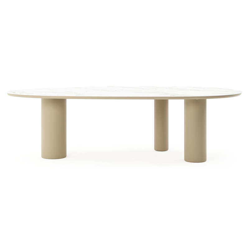Amico tuintafel mango in beige aluminium en volkeramiek Calacatta - L 260 x B 130 x H 74 cm