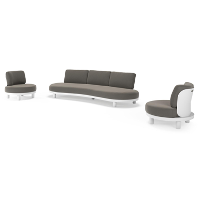 Salon de jardin Donato en aluminium blanc et coussins en all weather sunbrella® luxe Natte Dark Taupe