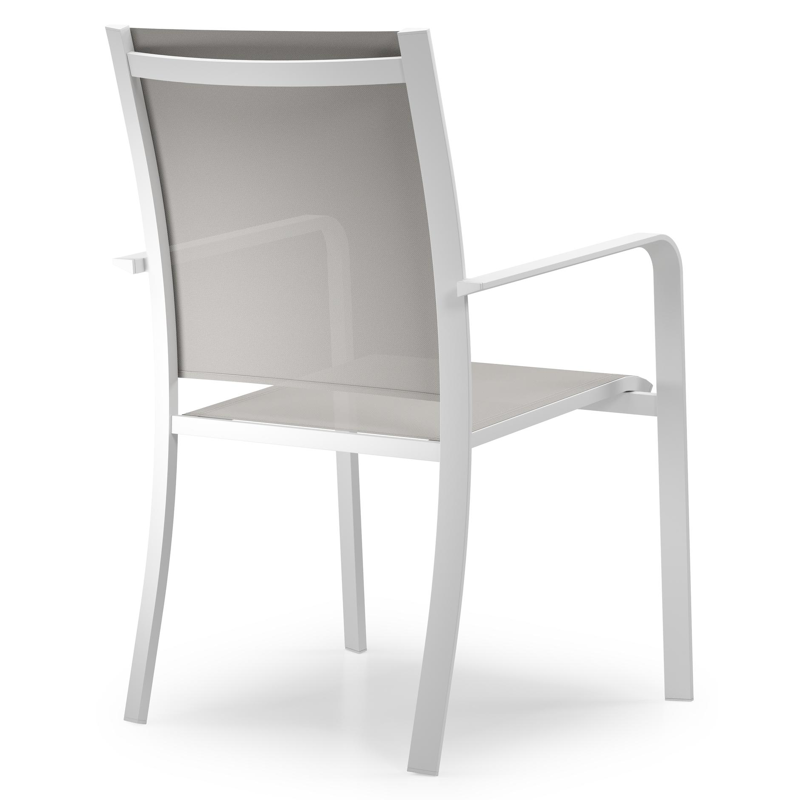 Varese tuinset in wit aluminium en naturel teak tafelblad met 8 stapelbare Calobra tuinstoelen