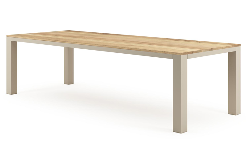 Nano tuintafel rechthoekig in beige aluminium en teak L 280 x B 110 x H 75 cm