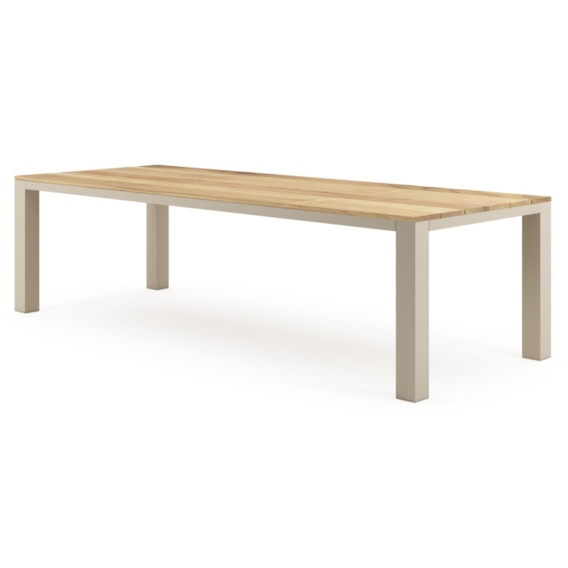 Nano tuintafel rechthoekig in beige aluminium en teak L 280 x B 110 x H 75 cm x H 75 cm