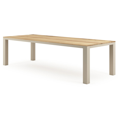 Nano tuintafel rechthoekig in beige aluminium en teak L 280 x B 110 x H 75 cm