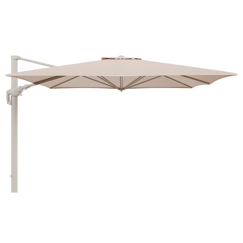 Parasol pendant Minore avec fonction tilt en aluminium beige et toile de parasol All Weather Sunbrella® Luxe Natte Linen Chalk - Lg1 350 x Lg2 350 cm (sans pied de parasol