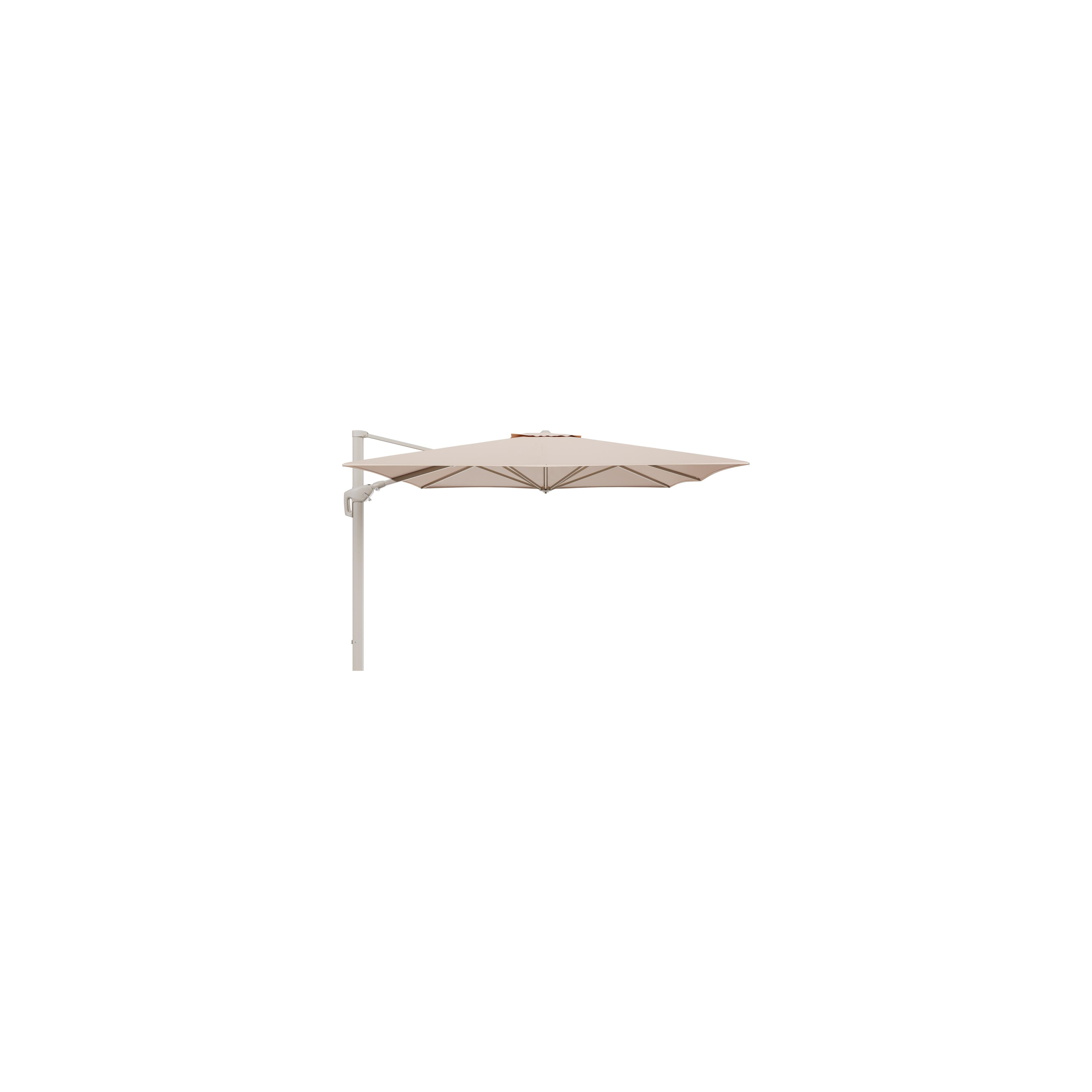 Minore zweefparasol met tiltfunctie in beige aluminium en Natte Linen Chalk All Weather Sunbrella® Luxe parasoldoek - L1 350 x L2 350 cm (zonder voet) (zonder voet)