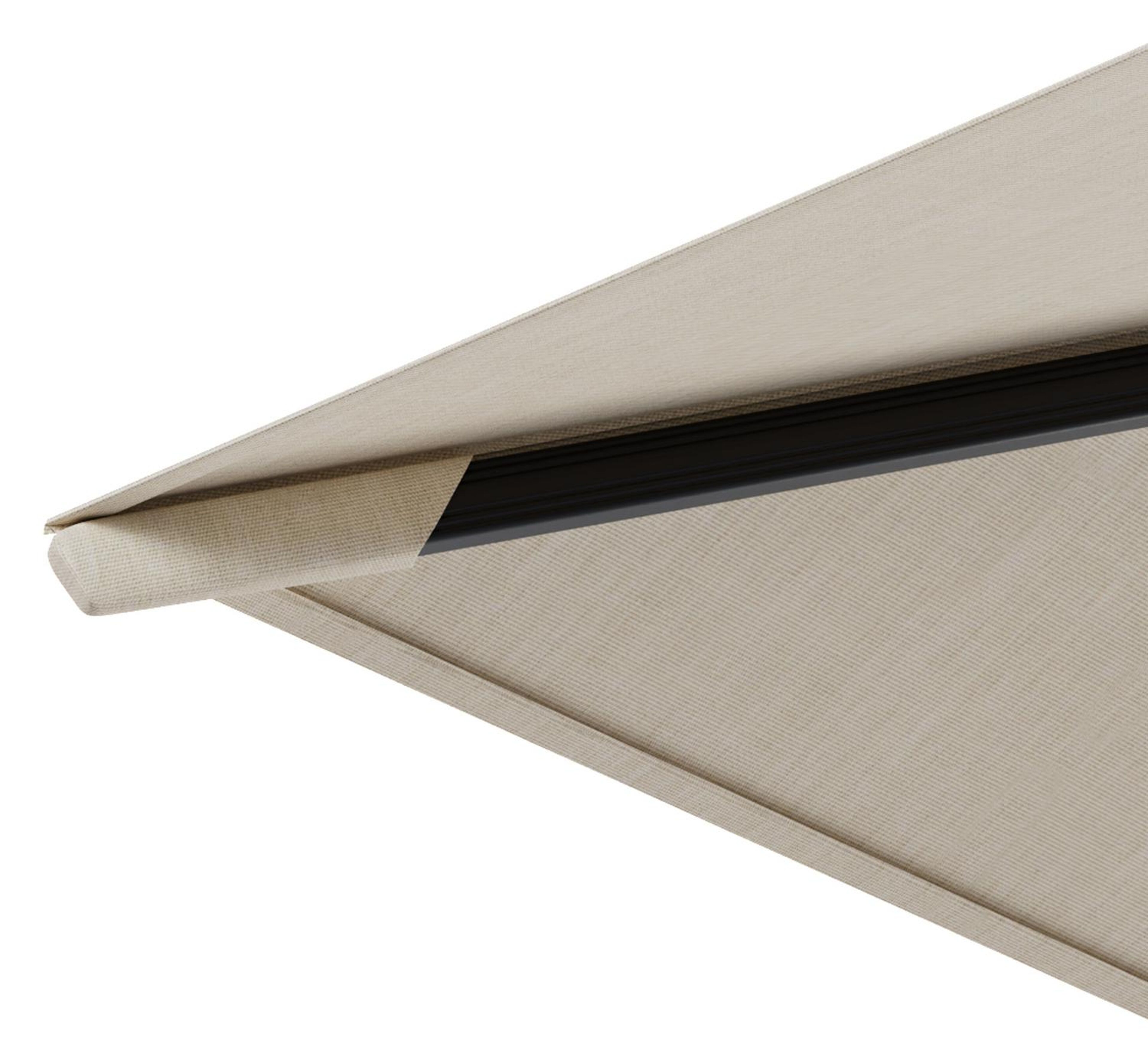 Rufina zweefparasol met tiltfunctie in zwart aluminium met beige all weather sunbrella® premium parasoldoek - L1 350 x L2 250 cm met parasolvoet Lapido 120 kg