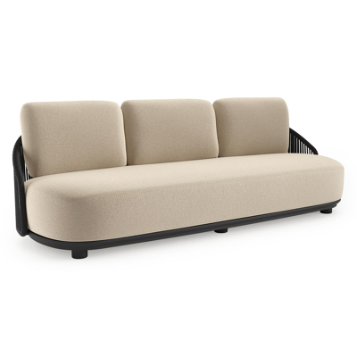 Vadelo loungebank in zwart aluminium en zwart verticaal geweven ronde rope met althea chalk all weather cosytica kussen