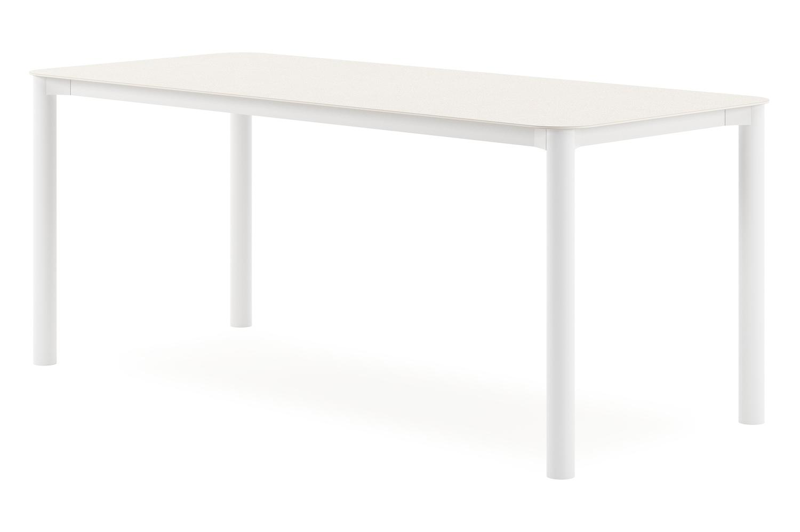 Table de jardin Orso rectangulaire arrondi en aluminium blanc et céramique pleine beige - Lg. 180 x Lrg. 80 x Haut. 75 cm