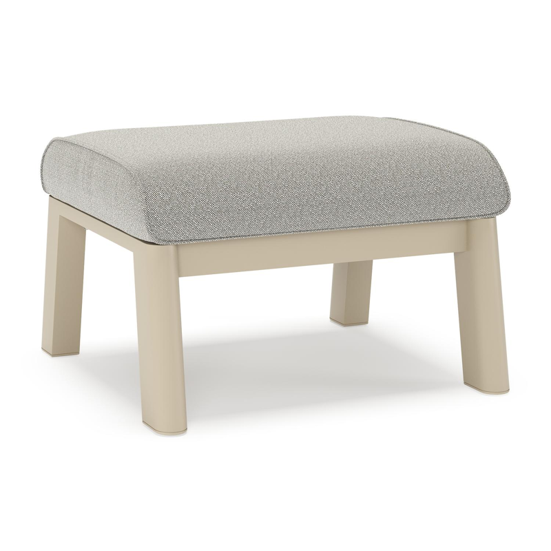 Cirello poef in beige aluminium met savane tunder all weather sunbrella® luxe kussen