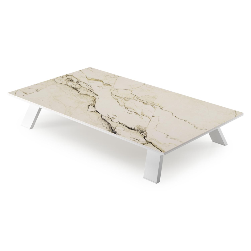 Cesano loungetafel in wit aluminium en colorado dunes volkeramiek - L 140 x B 80 x H 24 cm