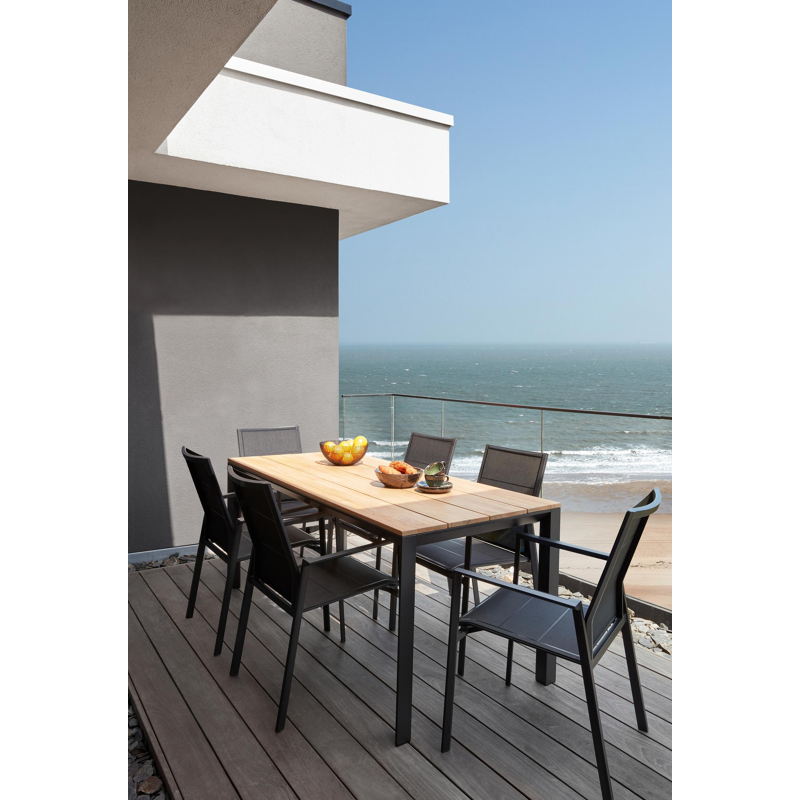 Cirello stapelbare tuinstoel in zwart aluminium en zwart textilene