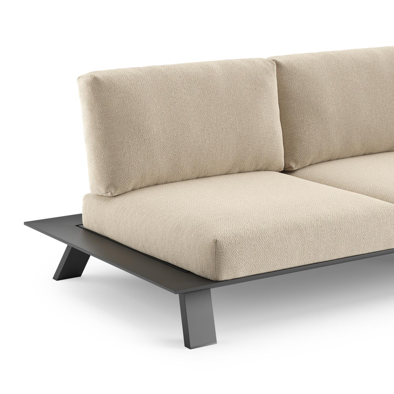 Salon de jardin d'angle Cesano en aluminium noir et coussin en all weather Cosytica althea chalk