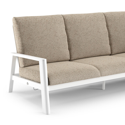 Salon de jardin Cirello en aluminium blanc et coussins en all weather cosytica bora jungle