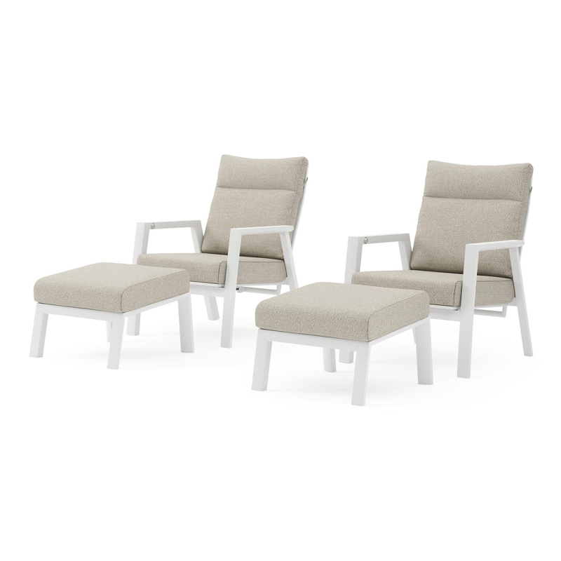 Set van 2 Avila loungestoelen in wit aluminium met beige weather+ softtouch kussens