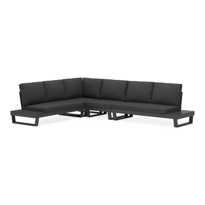 Modica loungehoek in zwart aluminium met natte sooty all weather sunbrella® premium kussens