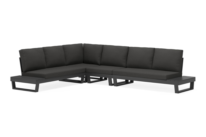 Modica loungehoek in zwart aluminium met natte sooty all weather sunbrella® premium kussens