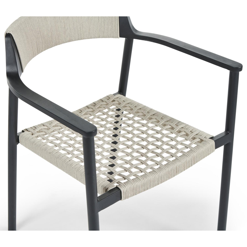 Fiordo tuinstoel in zwart aluminium en beige vierkant geweven ronde rope 