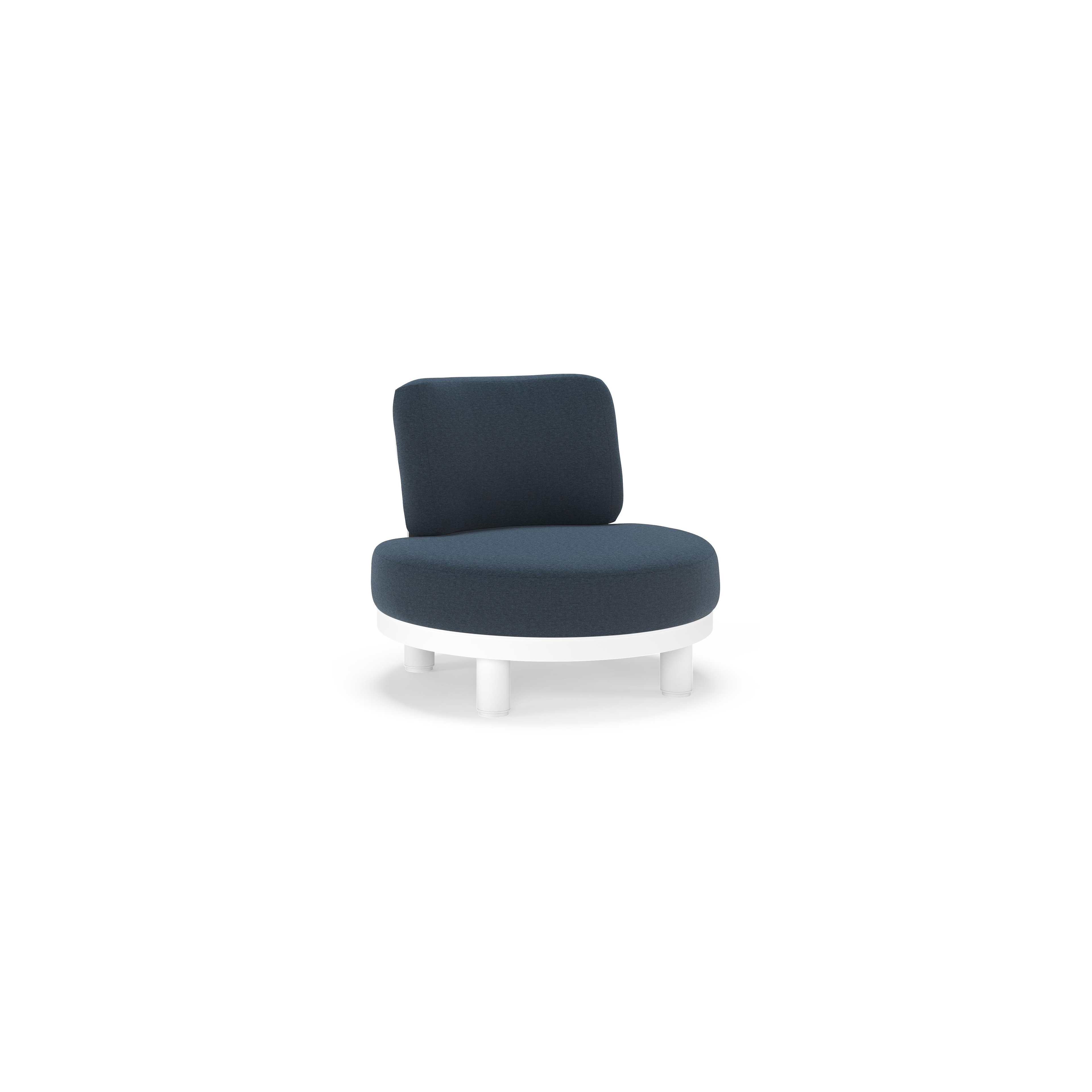 Donato loungestoel in wit aluminium met All Weather Sunbrella® luxe Heritage Indigo kussen