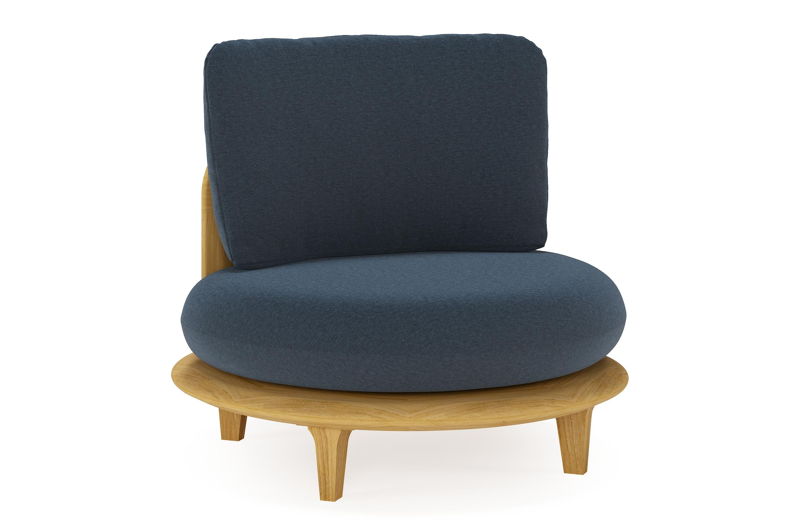 Bomero loungestoel in teak met heritage indigo all weather sunbrella® luxe kussen