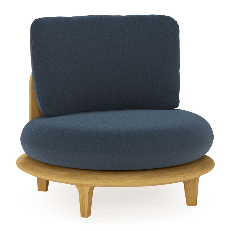 Bomero loungestoel in teak met heritage indigo all weather sunbrella® luxe kussen