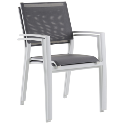 Caldela complete tuinset wit-grijs - tafelblad in glas - met 6  stapelbare tuinstoelen