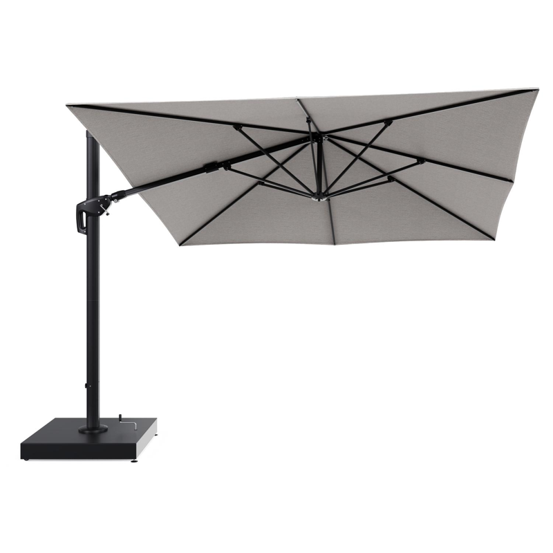 Minore zweefparasol met tiltfunctie in zwart aluminium en Tundra Sand All Weather Sunbrella® Luxe parasoldoek - L1 350 x L2: 350 cm met parasolvoet Minore 260 kg met wielen
