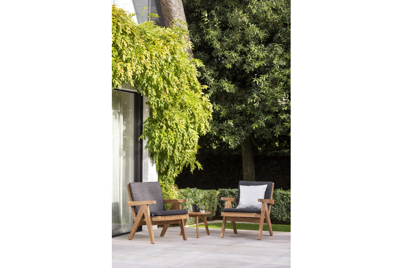 Trentino loungezetel 1-zit in teak en zwart wicker