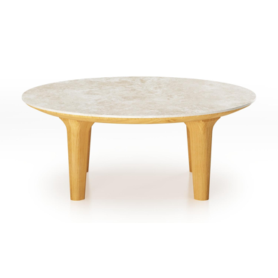 Table de basse Bomero en teck et céramique pleine Rapolano - Diam. 65 cm