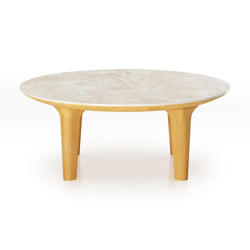 Table de basse Bomero en teck et céramique pleine Rapolano - Diam. 65 cm