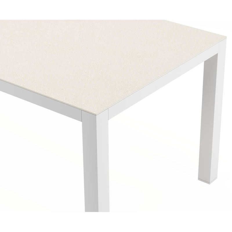 Varese tuintafel rechthoekig in wit aluminium en sintered stone Crema minerale - L 220 x B 92 x H 73.5 cm