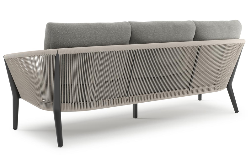 Orso loungebank in zwart aluminium en beige verticaal geweven ronde rope met Savane Zinc all weather sunbrella® luxe kussen