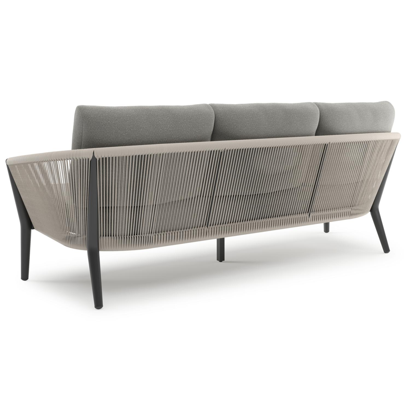 Orso loungebank in zwart aluminium en beige verticaal geweven ronde rope met Savane Zinc all weather sunbrella® luxe kussen