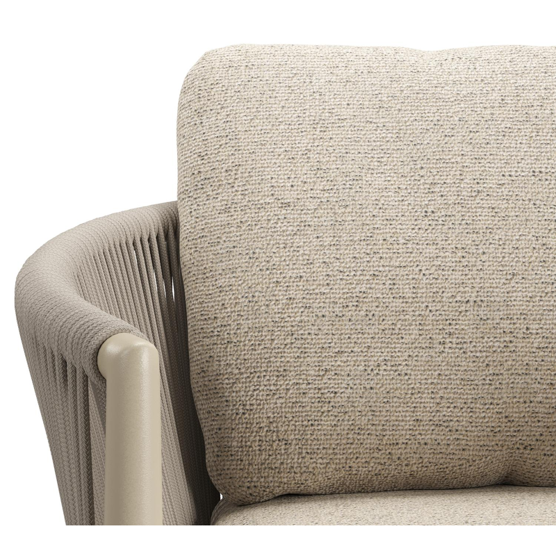 Organo tuinstoel in zwart aluminium en beige verticaal geweven ronde rope met stoelkussen in All Weather Cosytica Marbella Beige