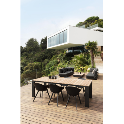 Table de jardin Como en aluminium noir avec plateau de table en teck - L 240 x l 100 cm