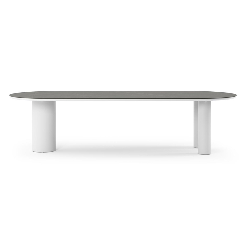 Como tuintafel ovaal in wit aluminium en volkeramiek Calatorao - L 300 x B 110 x H 74 cm