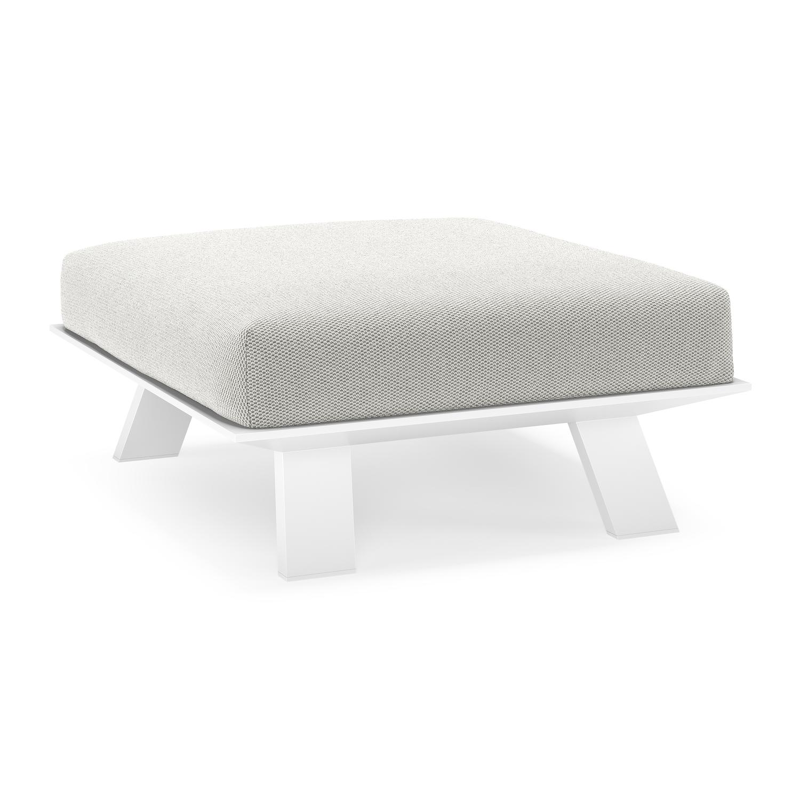 Pouf Cesano en aluminium blanc et coussin en all weather Sunbrella® luxe lopi ash